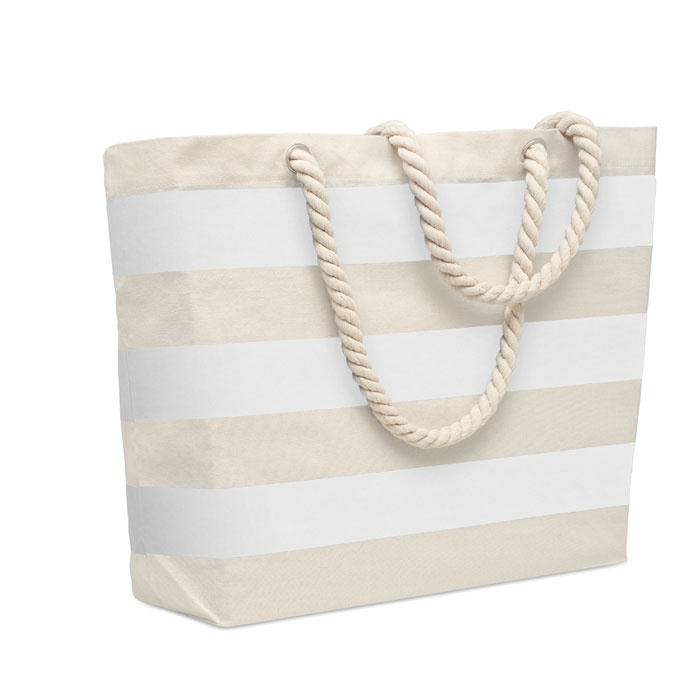 Borsa in cotone a righe colorate con manico in corda