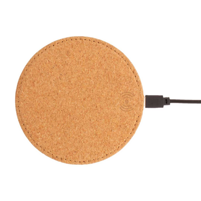 Caricabatterie wireless 10W rivestito in sughero con fondo in pelle