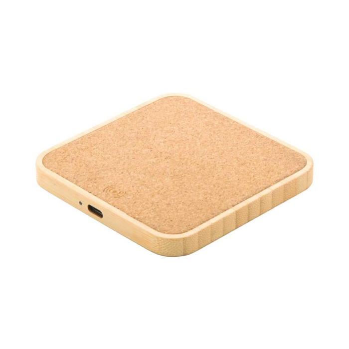 Caricatore quadrato rapido wireless 15W in bambù e sughero