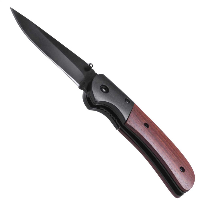 Coltello tascabile con manico in legno e blocco di sicurezza