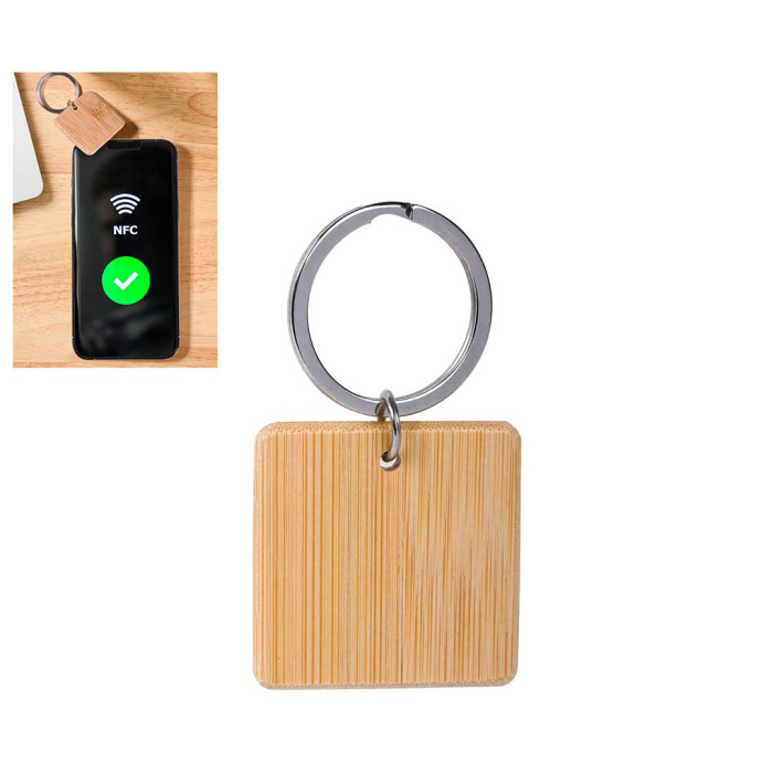Portachiavi in bambù quadrato con tag NFC