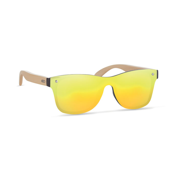 Occhiali da sole con lenti specchiate e aste in bamboo