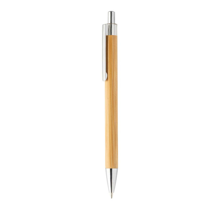 Penna a sfera in bambù con finiture cromate