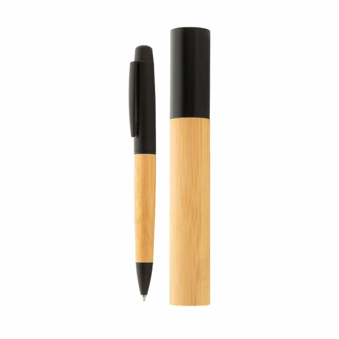 Penna moderna ed elegante in metallo nero e bambù