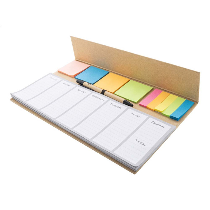 Planner da scrivania con penna e post-it