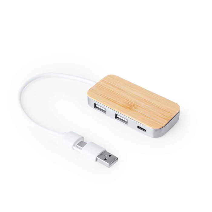 Porta usb 3 uscite in allumino riciclato e bambu