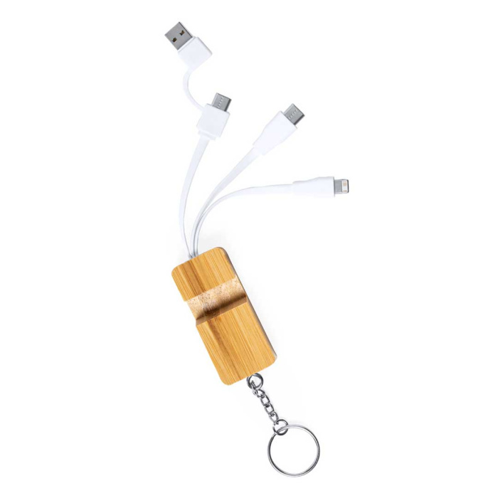 Portachiavi in bambù con supporto per cellulare e cavo di ricarica USB