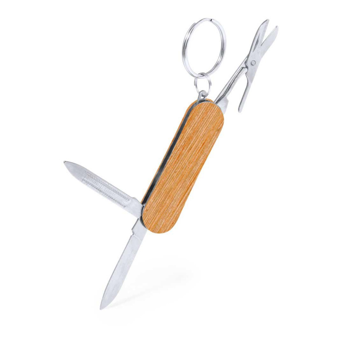 Portachiavi multiutensile in legno naturale e acciaio inox