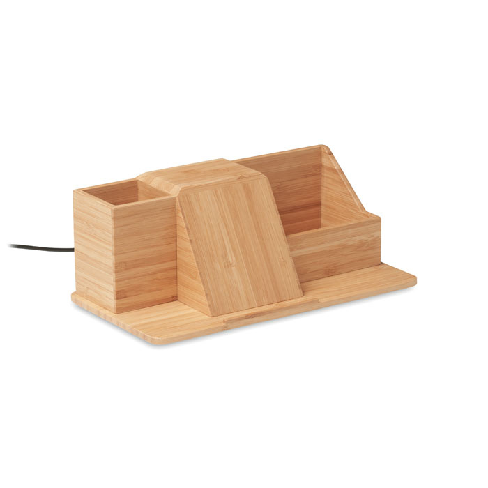 Portapenne in bamboo con caricatore wireless 10W