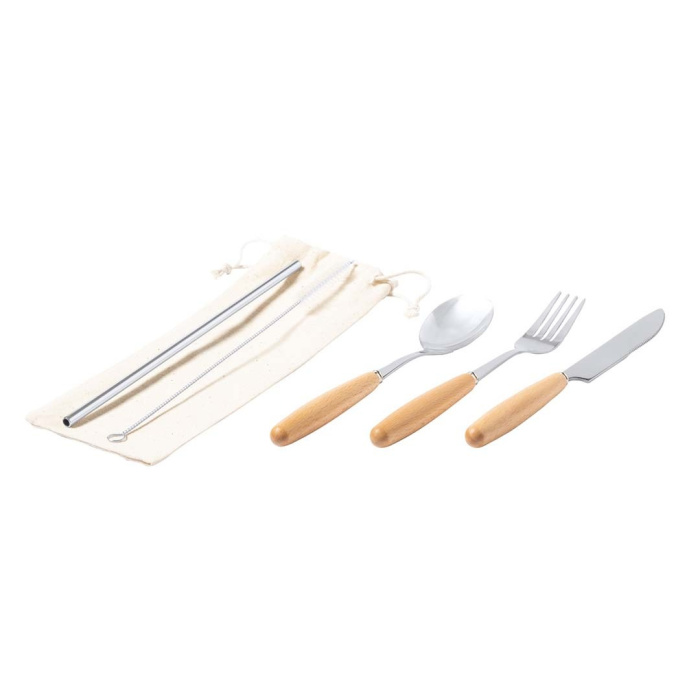 Set posate in acciaio e legno