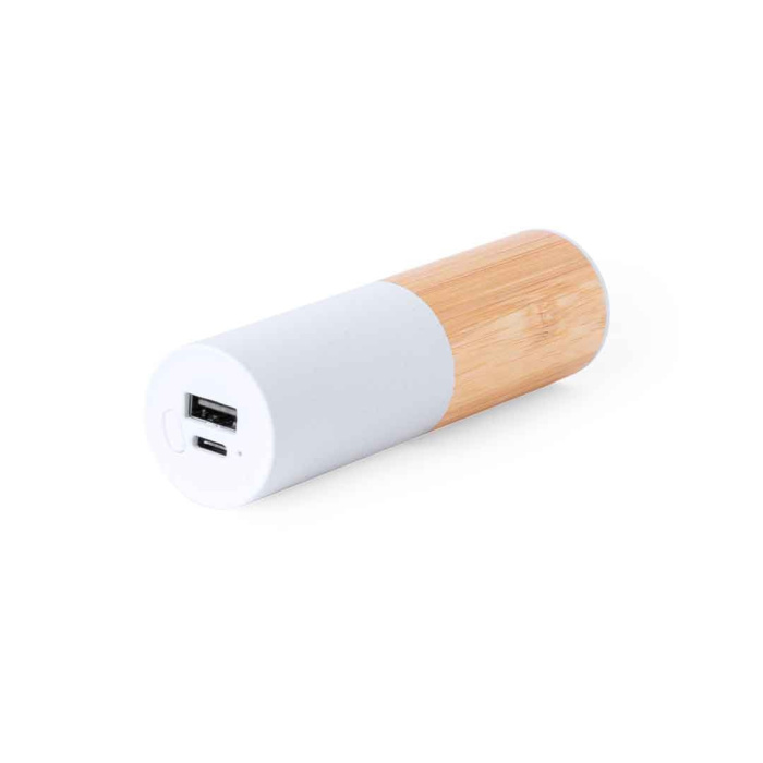 Power bank cilindrica in bambù e fibra di grano