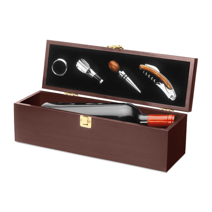 Scatola regalo in legno per vino con 4 accessori