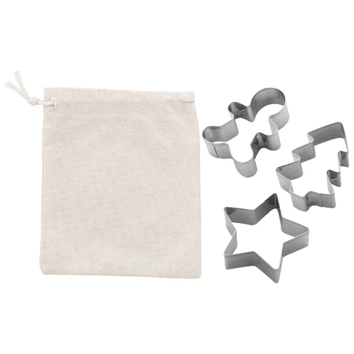 Set 3 forme per biscotti natalizi con sacchetto in cotone
