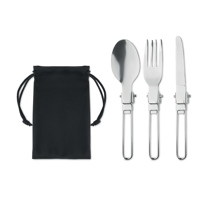 Set 3 utensili da campeggio pieghevoli con astuccio