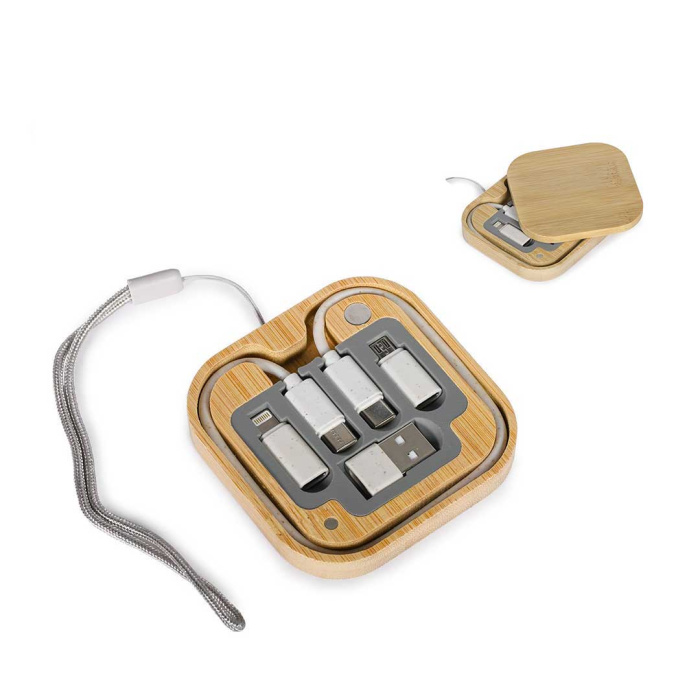 Set di cavi con connettori micro USB (tipo C) in scatola di bamboo