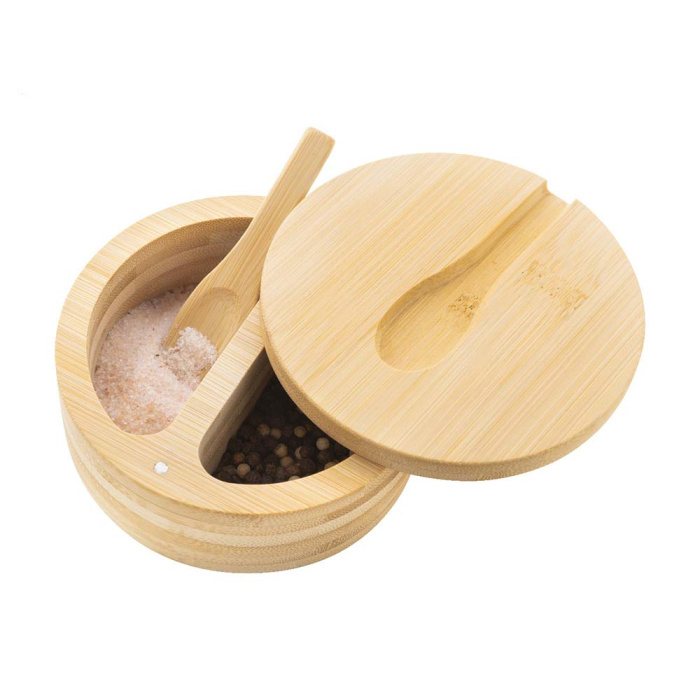 Set bambù porta sale e pepe con cucchiaio