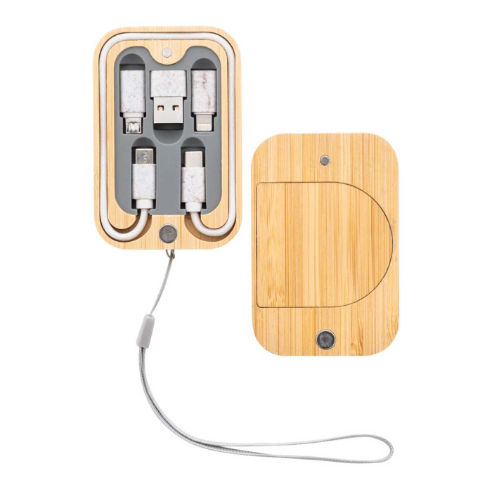 Set cavetti di ricarica e caricatore wireless in paglia di grano e bambù
