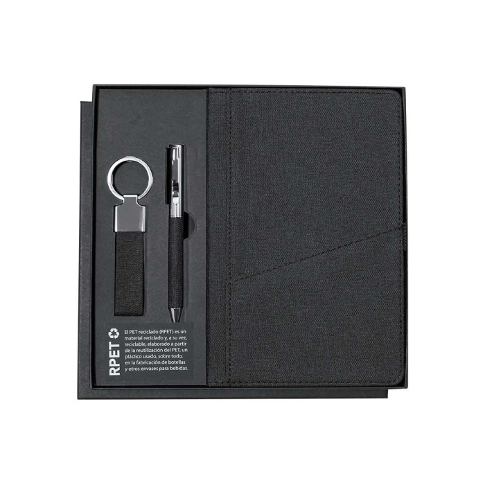 Set Elegante in RPET con Blocco Note, Penna e Portachiavi