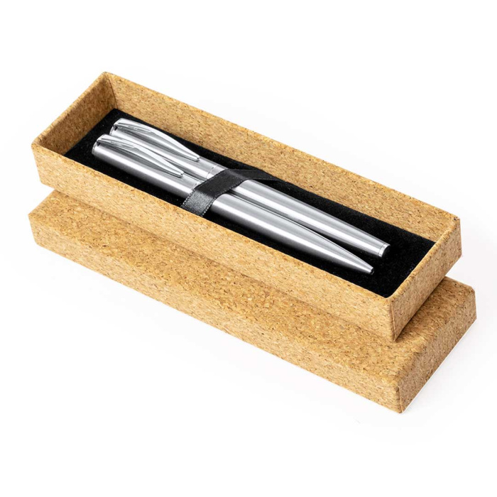 Set penna e roller in acciaio inox riciclato con astuccio in sughero