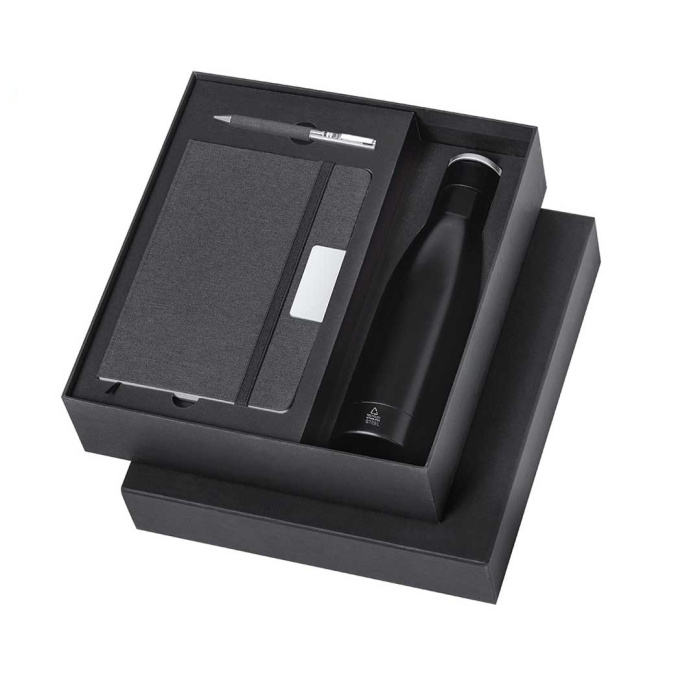Set regalo elegante con penna, thermos 500ml e blocco