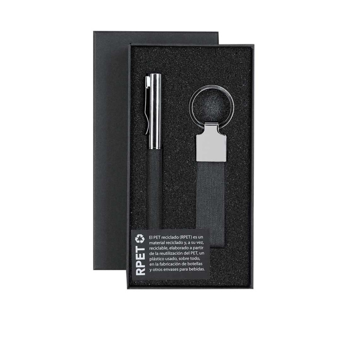 Set regalo penna e portachiavi in RPET in confezione