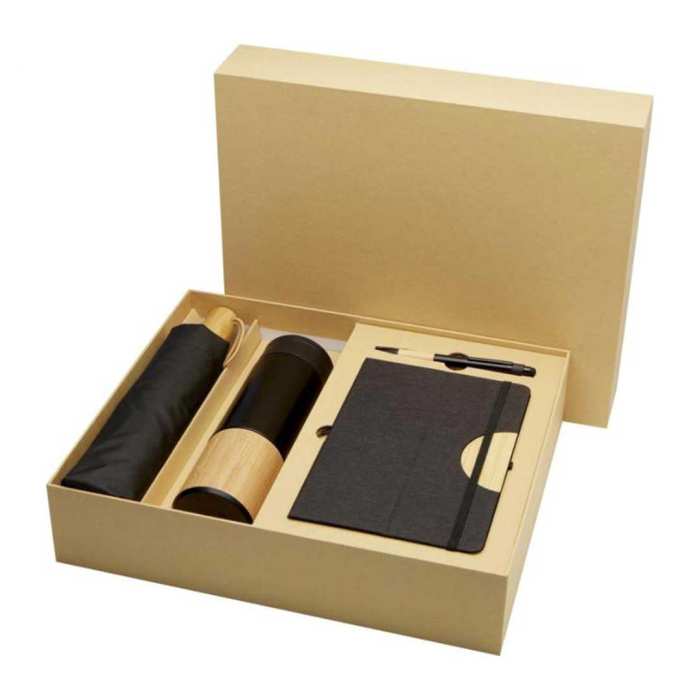 Set regalo sostenibile Nebula con taccuino, penna, borraccia e ombrello
