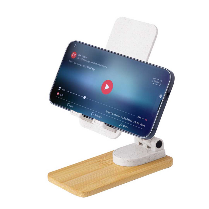 Supporto pieghevole e regolabile per cellulare in paglia di grano e bambù