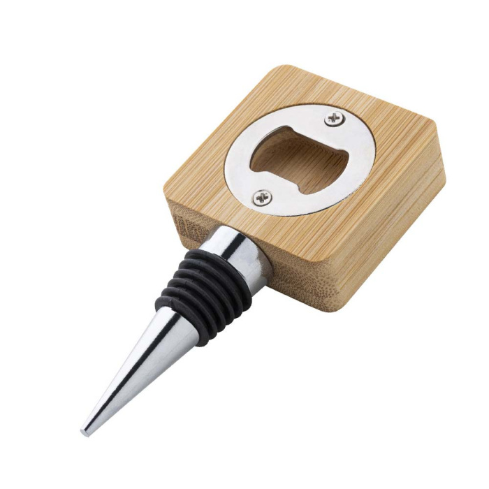 Tappo vino in metallo e bambù con apribottiglie