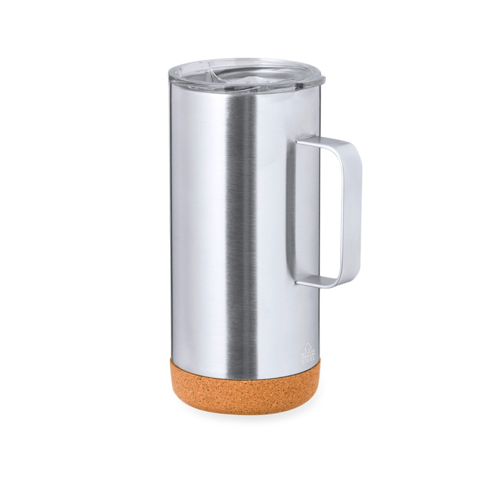 Tazza termica con manico in acciaio e sughero