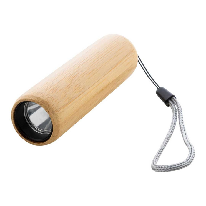 Torcia in bambù con batteria ricaricabile USB e cinturino