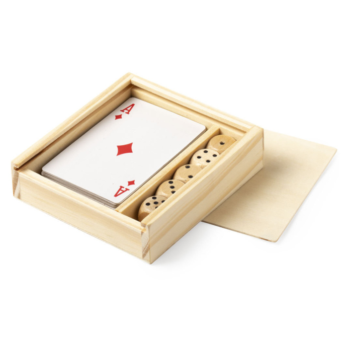 Set da gioco in legno con carte francesi e dadi