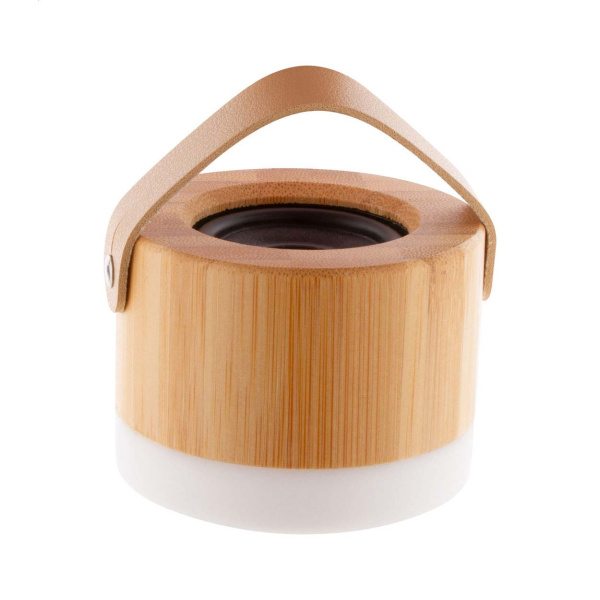 Altoparlante wireless in bambù con luce LED e tracolla
