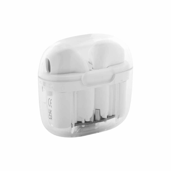 Auricolari bluetooth con custodia trasparente in plastica ABS riciclata