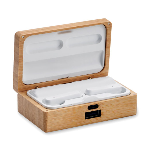 Auricolari TWS con custodia bamboo e power bank TechEase