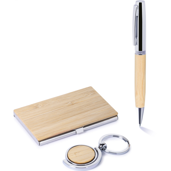 Set regalo con penna portachiavi e porta biglietti da visita