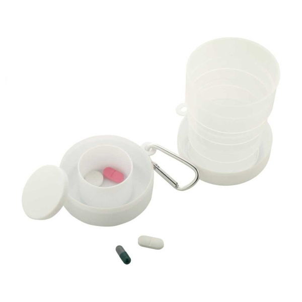 Bicchiere pieghevole 220 ml in plastica riciclata con portapillole