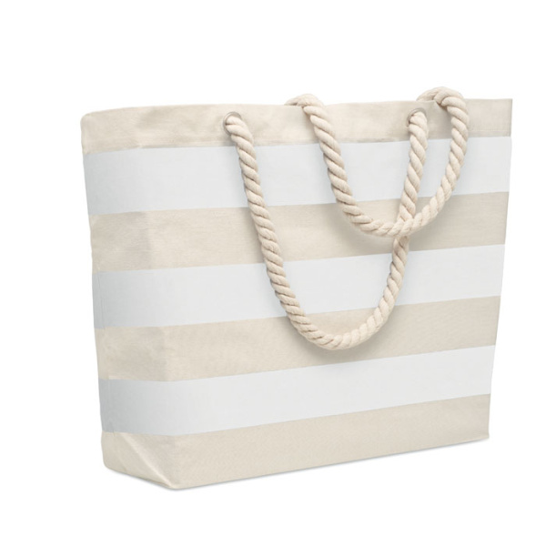 Borsa in cotone a righe colorate con manico in corda