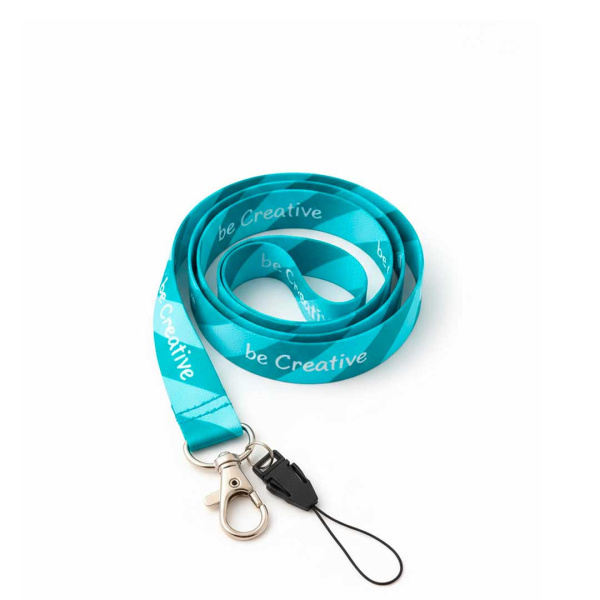 Lanyard in poliestere con moschettone in metallo e cordoncino