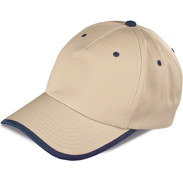 Cappellino 5 pannelli bicolore in poliestere e cotone