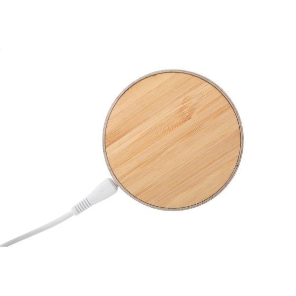 Caricabatterie wireless rapido 15w in bambù e paglia di grano