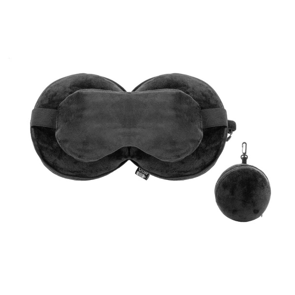 Cuscino da viaggio RPET con mascherina integrata e moschettone