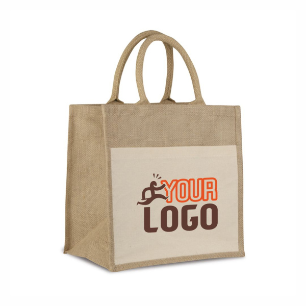 Shopper in iuta e cotone con soffietto e tasca | 30 x 30 x 20 cm
