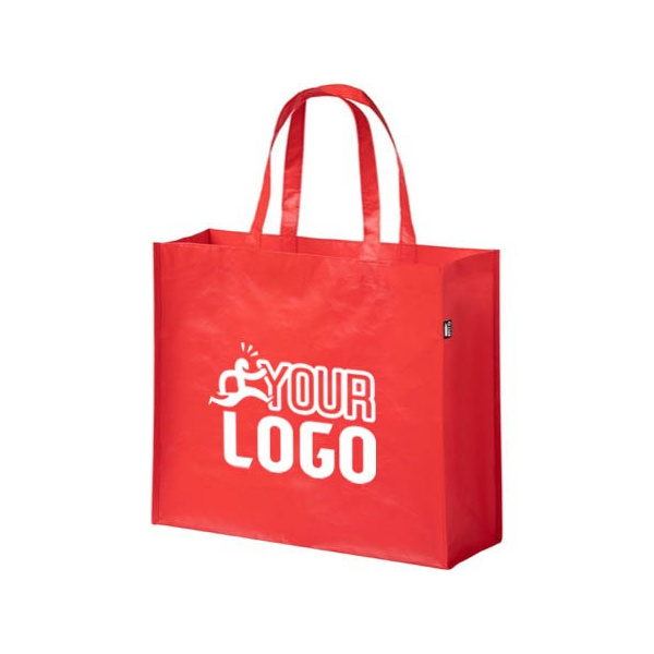 Shopper con logo e soffietto riciclate | 42 × 35 × 15 cm | 105gr
