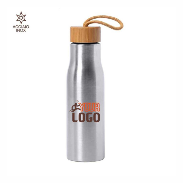 Borraccia in acciaio con tappo in bambù |550 ml