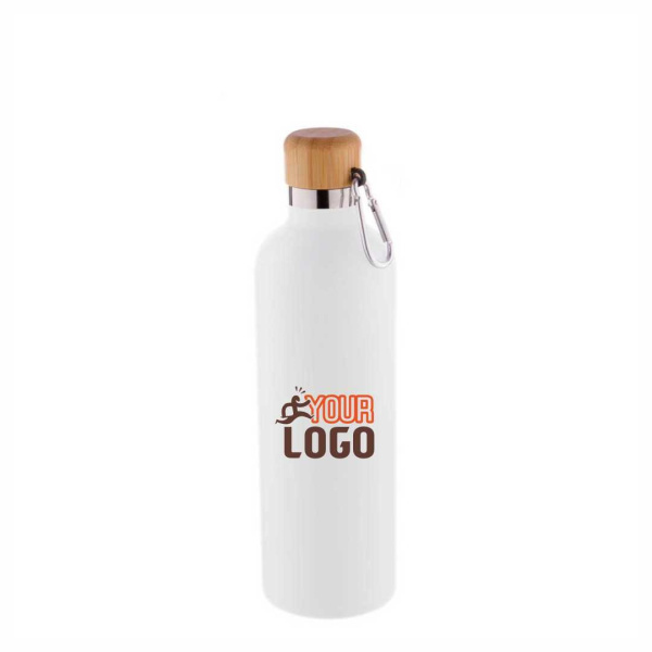 Borraccia termica 500 ml in acciaio con tappo in bambù e moschettone
