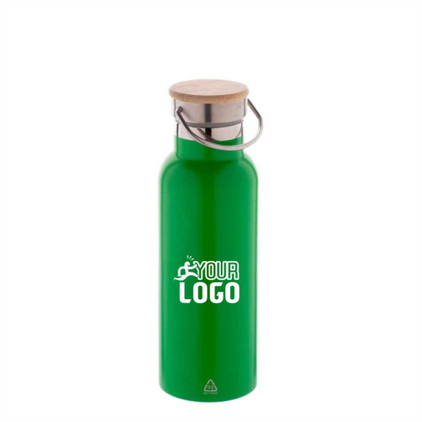 Borraccia termica 500 ml in acciaio riciclato con coperchio in bambù