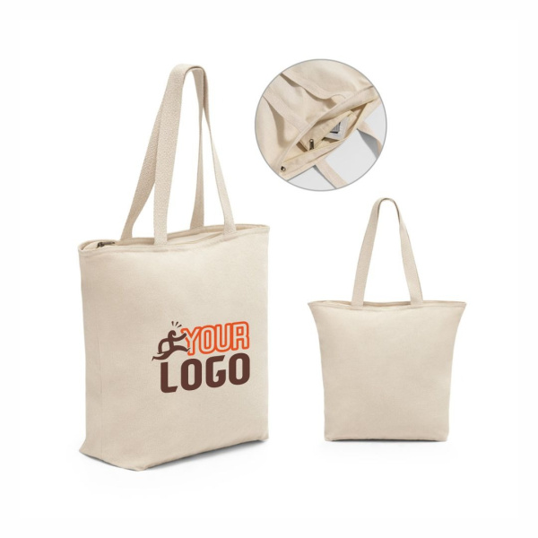 Borsa in cotone con zip e tasca interna 280gr