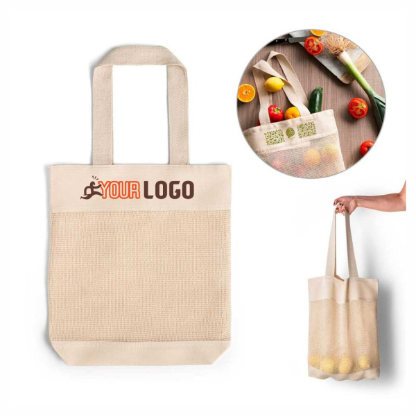 Borsa in cotone con rete frontale | 39 x 43 x 8 cm | 180gr