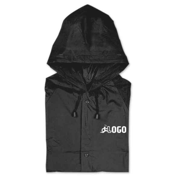 Impermeabile in PVC con cappuccio e bottoni a pressione