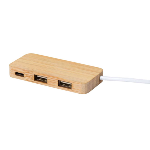 Hub USB 2.0 in bambù con 2 porte USB e 1 porta USB-C